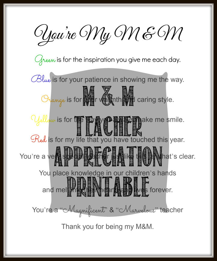 M &amp; M Poem Printable Teacher Appreciation - Domestically Speaking